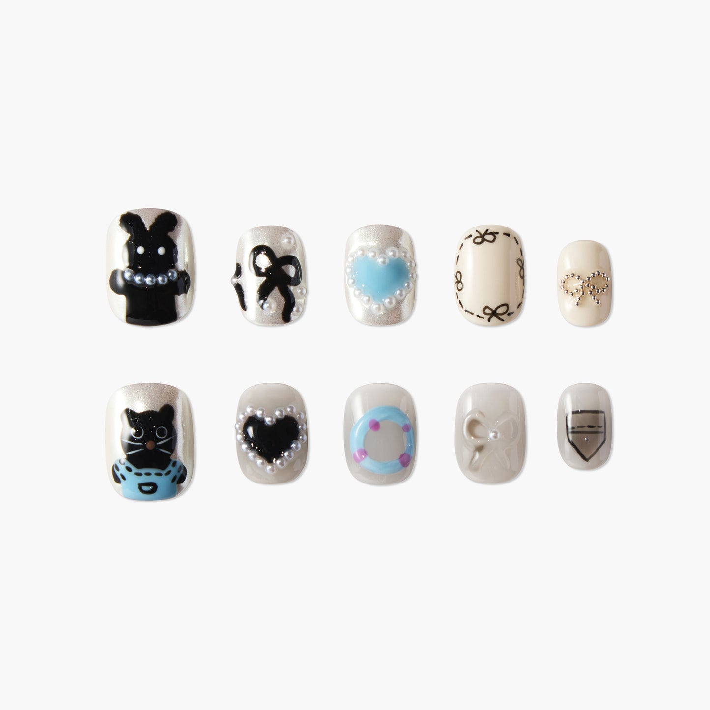 Chic Bunny & Bow Pearl Nail Set - Emily’s Nail