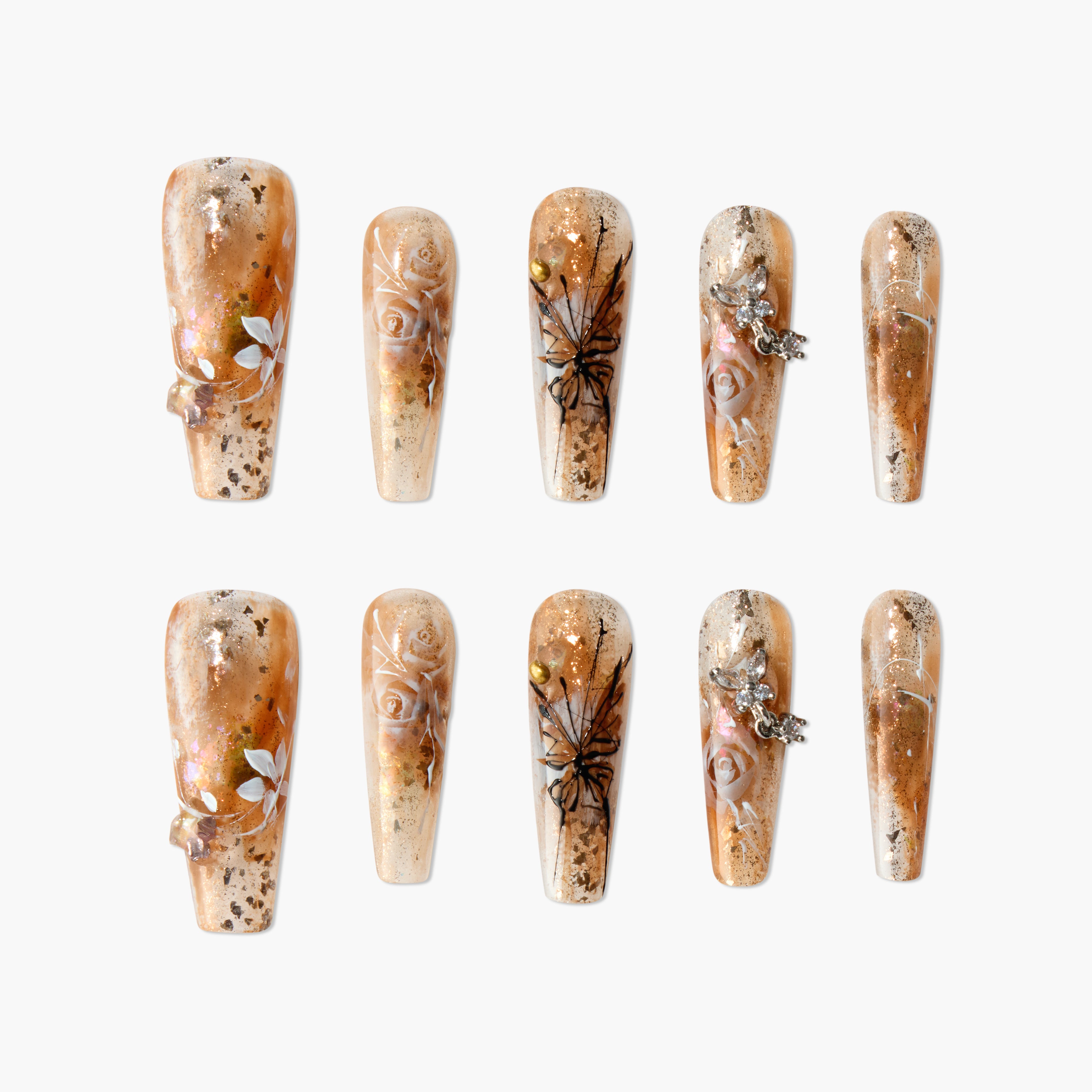 Vintage Gold-Brown Floral - Emily’s Nail