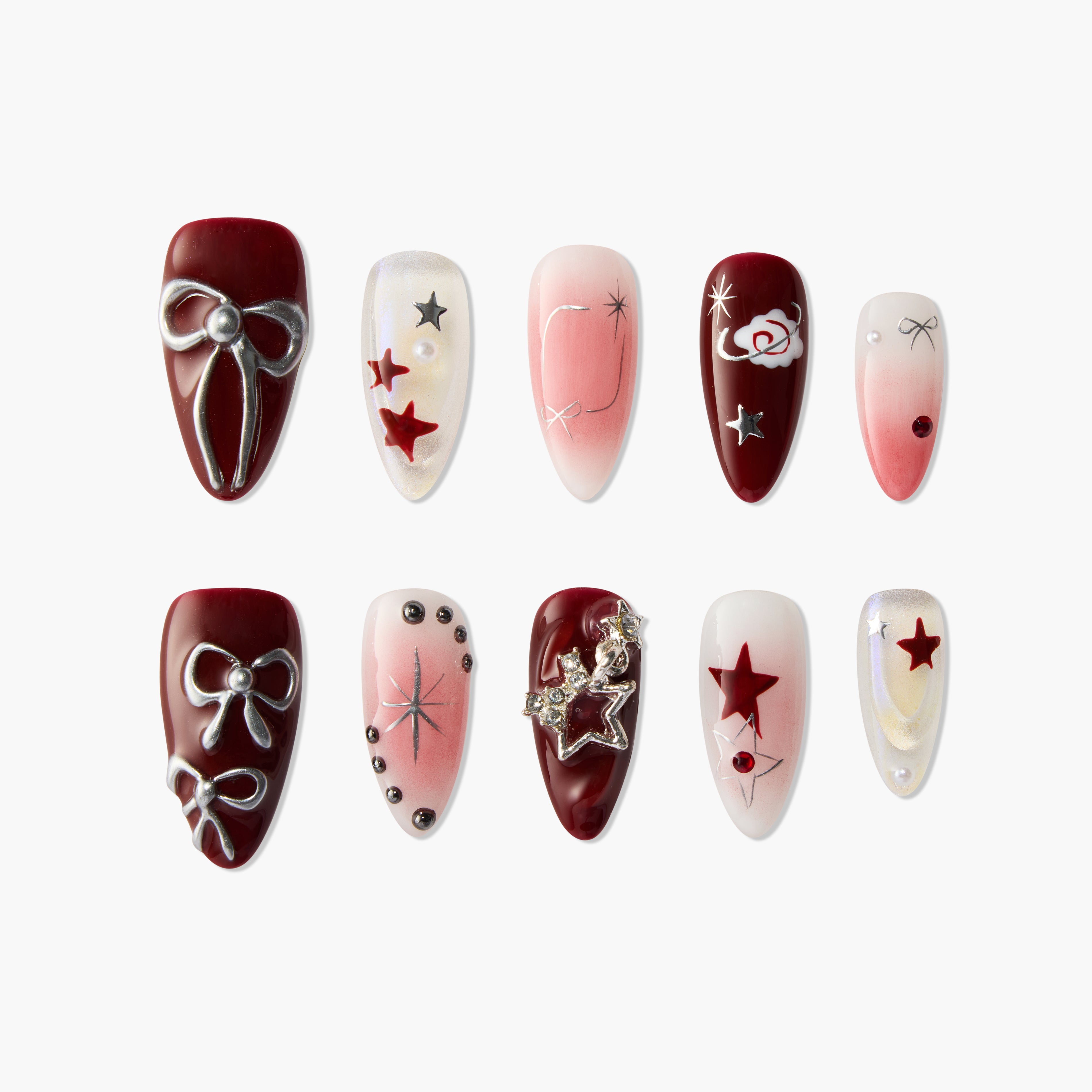 Starry Red Bow - Emily's Nail