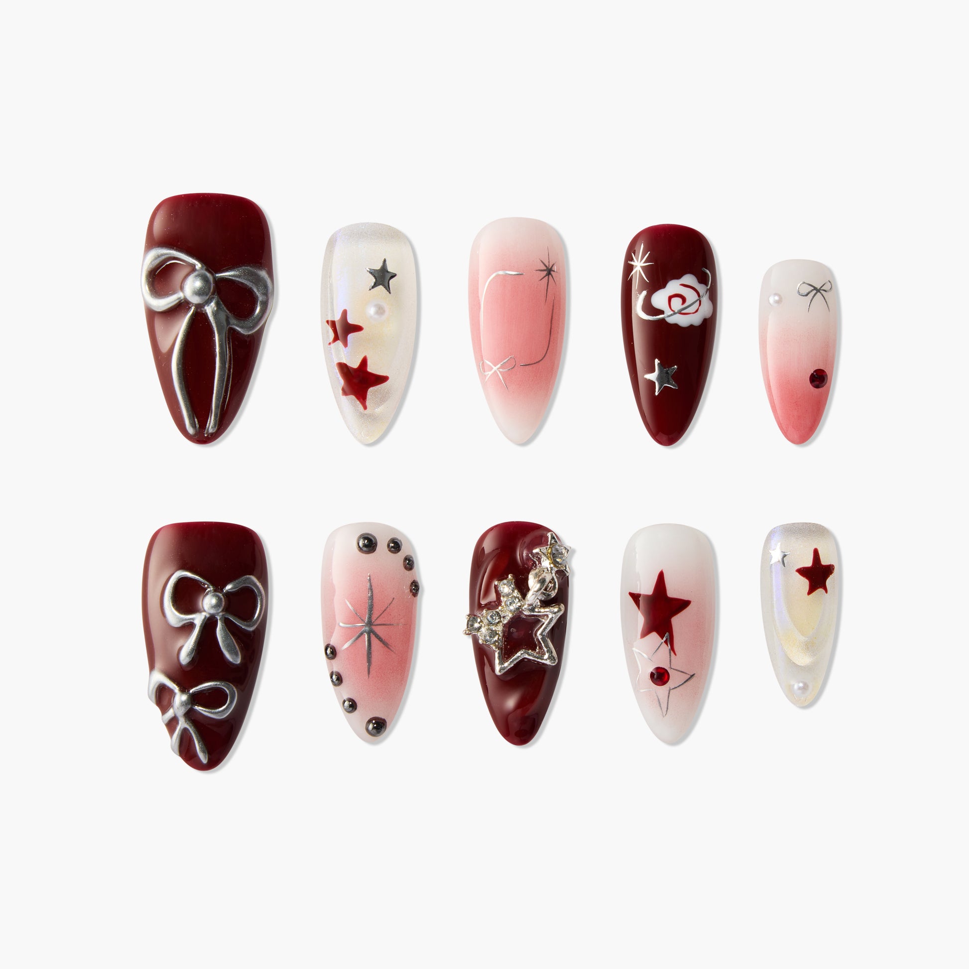Starry Red Bow - Emily's Nail