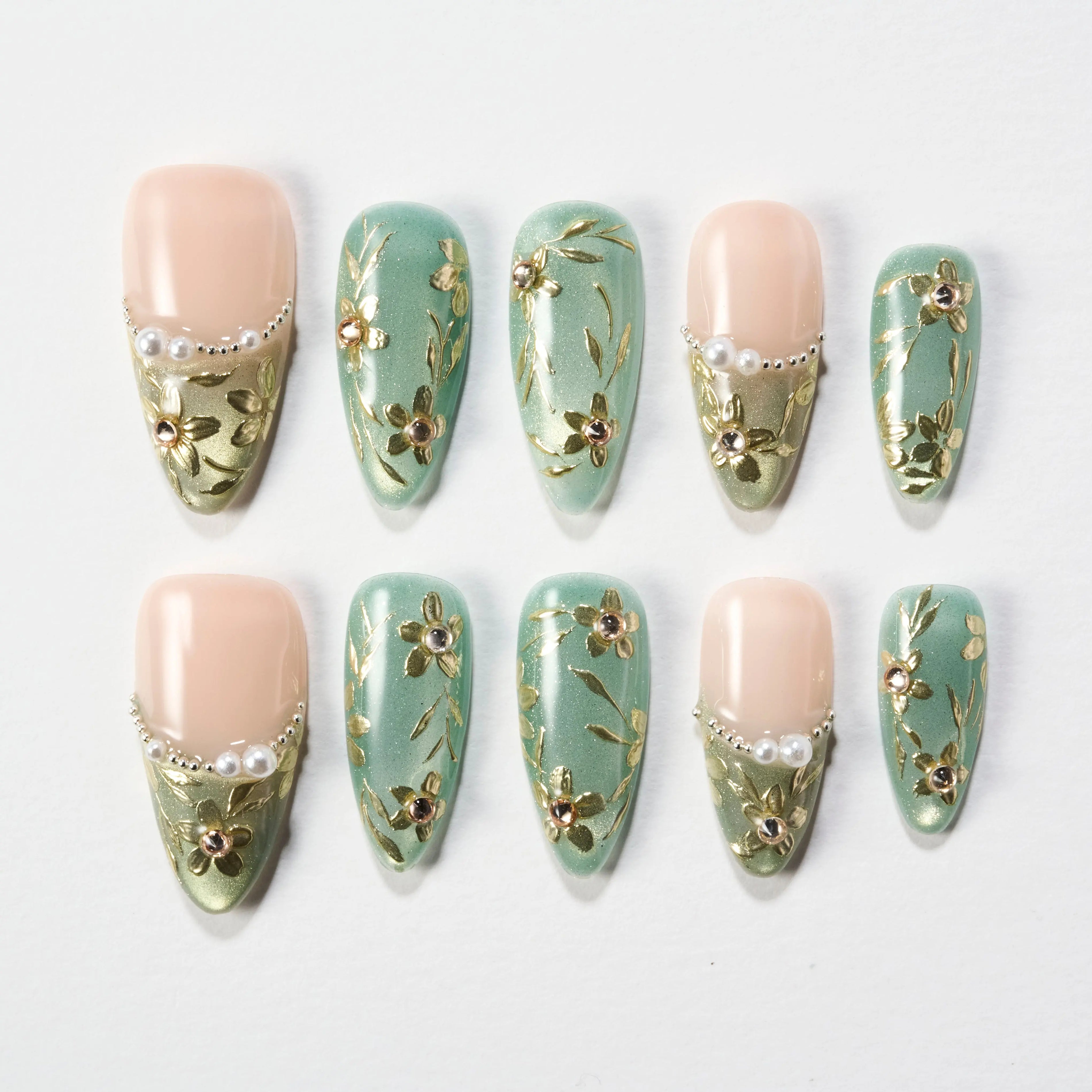 Green Floral Emily’s Nail