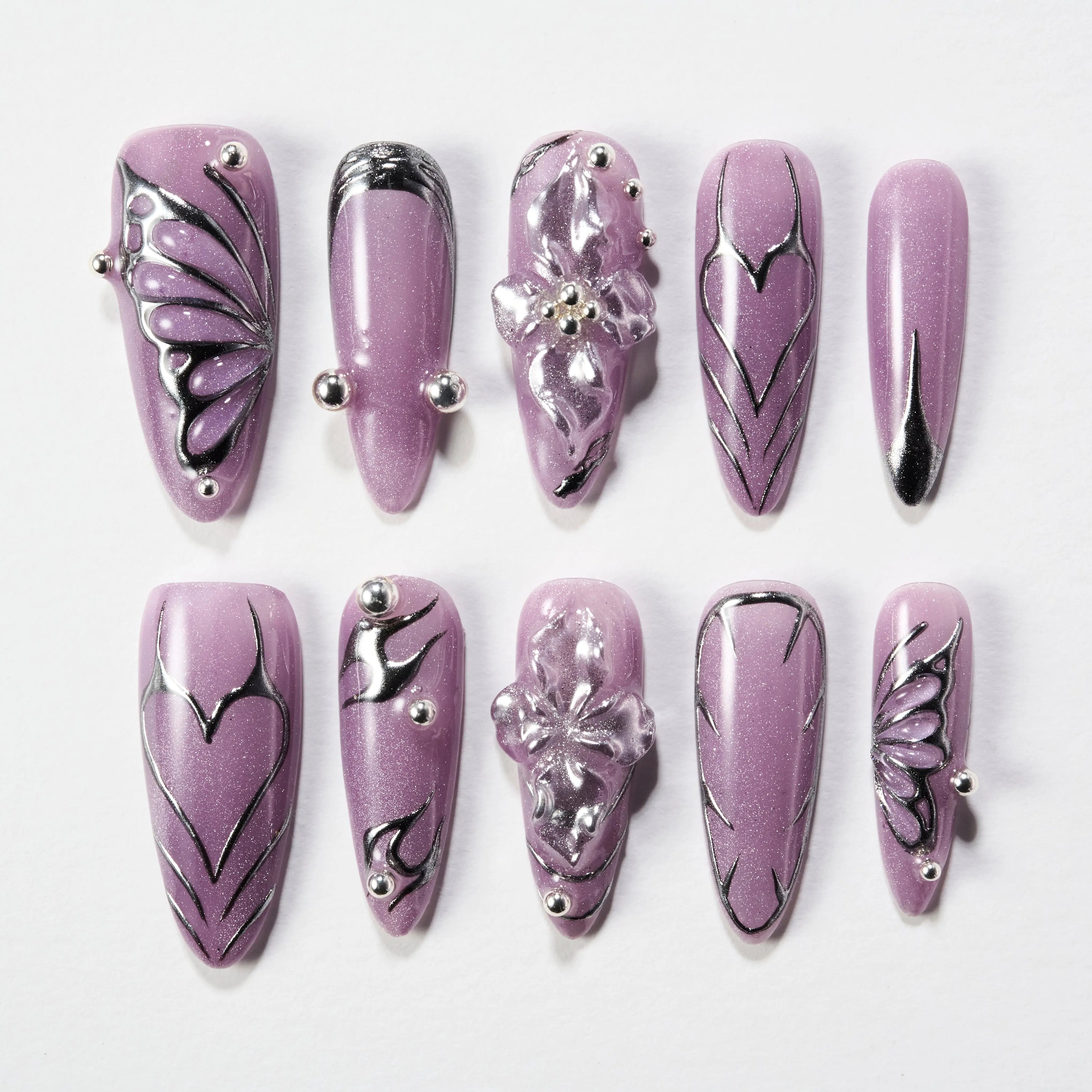 Silver Lush Elegance (Stiletto) Emily’s Nail
