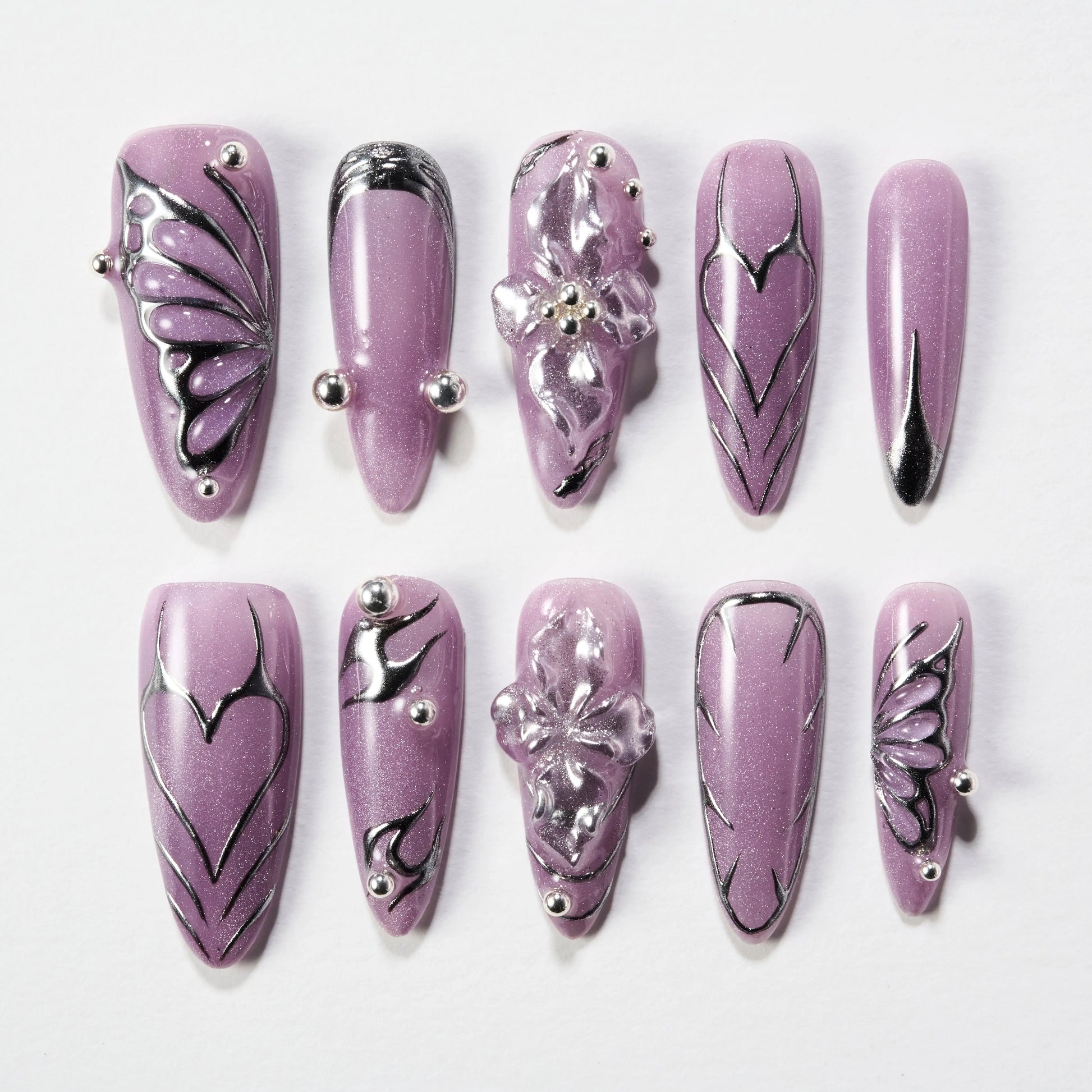 Silver Lush Elegance (Stiletto) Emily’s Nail
